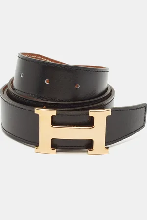 Hermès Noir/Gold Box and Togo Leather H Buckle Reversible Belt 90 CM