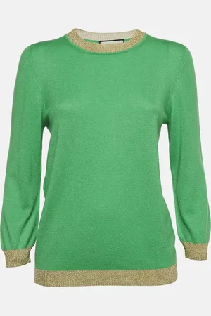Gucci Lurex Trim Cashmere Knit Long Sleeve Top L