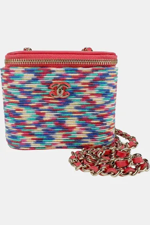 CHANEL Cotton and Leather Small Vanity Chain Shoulder Bag
