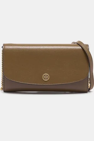 Tory Burch Olive Leather Robinson Wallet On Chain