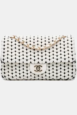 CHANEL /White Medium Calfskin and Wool Knit Single Flap