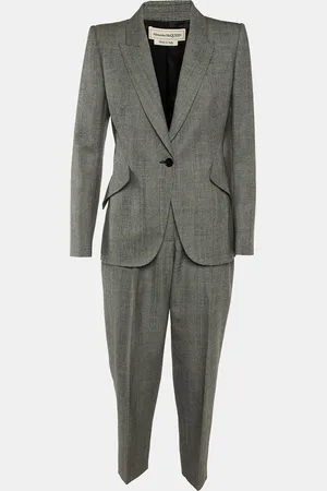 Alexander McQueen Houndstooth Pattern Wool Pantsuit S/M