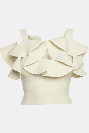 Alexander McQueen Off Stretch Knit Ruffled Crop Top XS