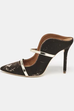 MALONE SOULIERS /Gold Velvet and Leather Maureen Mules Size 40
