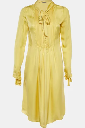 Bottega Veneta Silk Pleated Detail Tie Neck Dress M