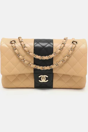 CHANEL /Black Quilted Leather Medium Bicolor Classic Double Flap Bag