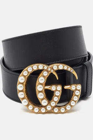 Gucci Leather Pearl Embellished Double G Buckle Belt 90CM