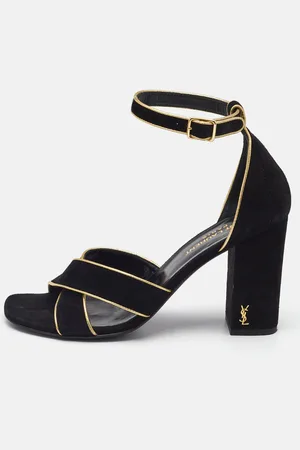 Saint Laurent Saint Laurent /Gold Suede and Leather Ankle Strap Sandals Size 37.5