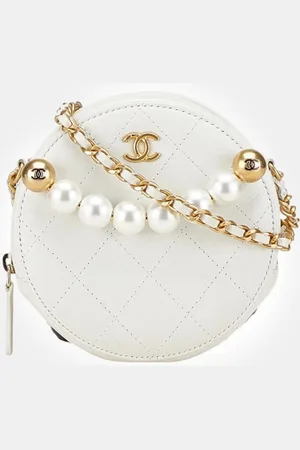 CHANEL Leather Faux Pearl Coco Mark Matelasse Chain Mini Shoulder Bag