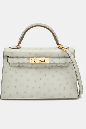 Hermès Hermès Gris Perle Ostrich Gold Finish Mini Kelly II Sellier 20 Bag
