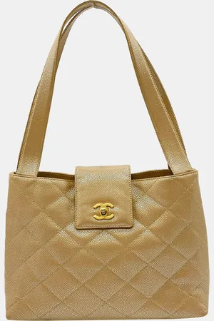 CHANEL Gold Leather Caviar Skin Coco Mark Handbag