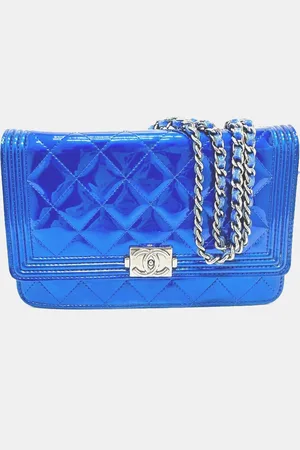 CHANEL Metallic Leather Boy Wallet On Chain