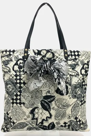 CHANEL White Canvas Printed Camellia Tote Bag