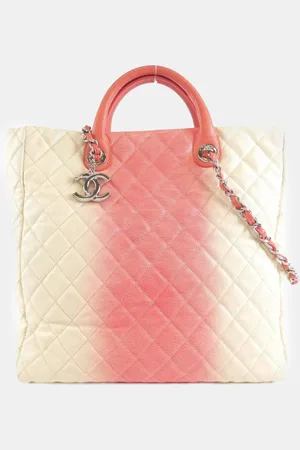 CHANEL White/Pink Caviar Ombre Large Shopping Tote Bag