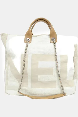 CHANEL Canvas and Leather Shopping Tote Bag