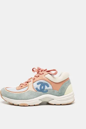 CHANEL Nylon And Leather CC Logo Lace Up Sneakers Size 35