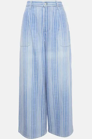 CHANEL Purple/ Stripe Cotton Wide-Leg Pants M