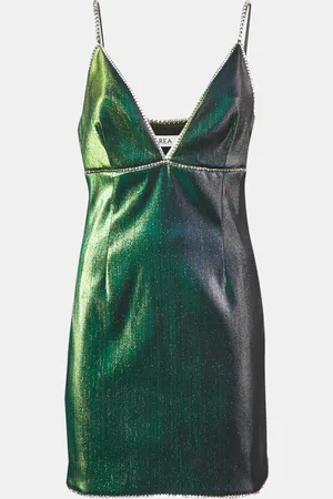 AREA Metallic Lamé Crystal Embellished Strappy Mini Dress L