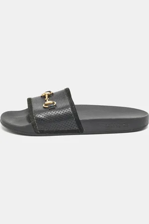 Gucci Leather and Suede Horsebit Flat Slides Size 39