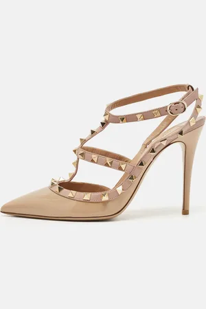 VALENTINO Dusty Patent Leather Rockstud Ankle Strap Pumps Size 39