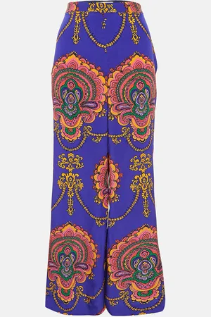 Gucci Printed Silk Wide Leg Trousers M
