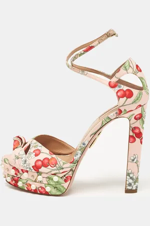 Aquazzura Cherry Blossom Print Fabric Harlow Pearls Platform Sandals Size 39