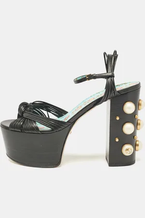 Gucci Leather Pearl & Stud Embellished Platform Sandals Size 39