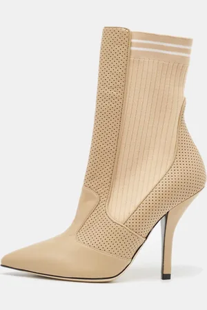 Fendi Leather and Fabric Rockoko Ankle Length Boots Size 39