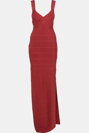 Hervé Léger Bandage Knit Cross Front Bodycon Maxi Dress M
