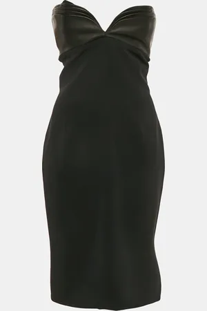 BRANDON MAXWELL Crepe Leather Trimmed Strapless Knee-Length Dress M