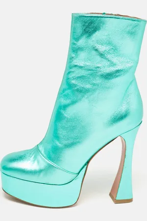 Amina Muaddi Metallic Leather Platform Ankle Boots Size 39