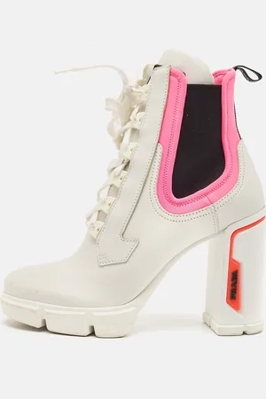 Prada /Pink Fabric and Leather Logo Ankle Boots Size 39