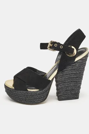 LOUIS VUITTON Suede Espadrille Platform Sandals Size 35