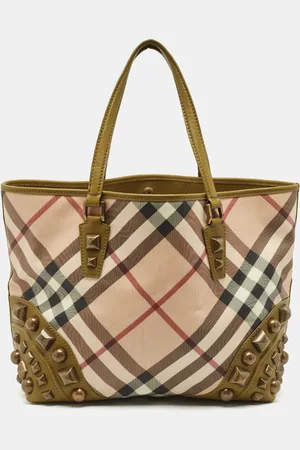 Burberry Olive /Beige Nova Check PVC Mega Studs Nickie Tote
