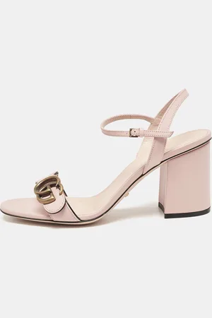 Gucci Light Leather GG Marmont Block Heel Ankle Strap Sandals Size 39