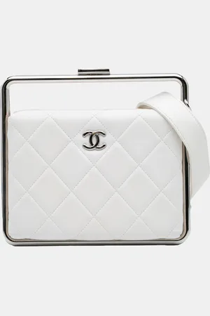 CHANEL Quilted Lambskin Metal Bar Convertible Clutch