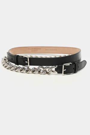 Alexander McQueen Leather and Chain Skinny Double Waist Belt 70CM