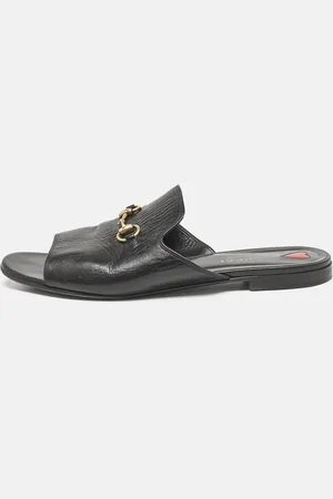 Gucci Leather Malaga Horsebit Flat Slide Sandals Size 39.5