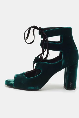 Saint Laurent Saint Laurent Dark Velvet Loulou Open Toe Lace Up Block Heel Pumps Size 37.5