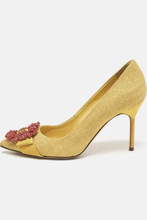 Manolo Blahnik Canvas and Suede Hangisi Pumps Size 36.5