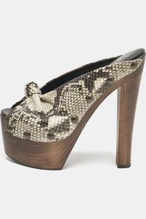 Giuseppe Zanotti Snakeskin Embossed Leather Knot Wooden Platform Mules Size 40