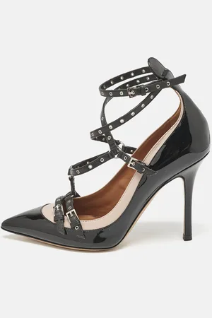VALENTINO /Pink Patent and Leather Grommet Studded Love Latch Pumps Size 37
