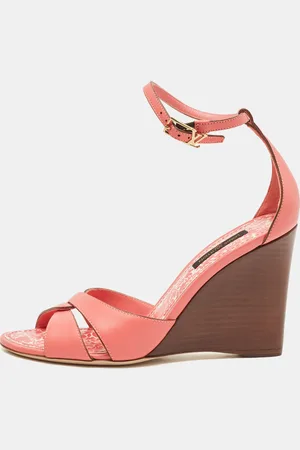 LOUIS VUITTON Leather Ankle Strap Wedge Sandals Size 36