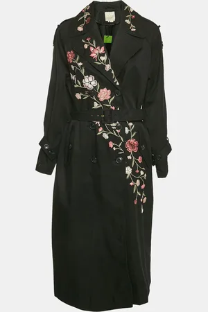 Kate Spade Floral Embroidery Gabardine Belted Trench Coat M