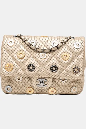 CHANEL Paris-Dubai Small Perforated Metallic Lambskin Medals Flap