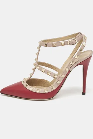 VALENTINO /Dusty Pink Leather Rockstud Caged Ankle Strap Pumps Size 39