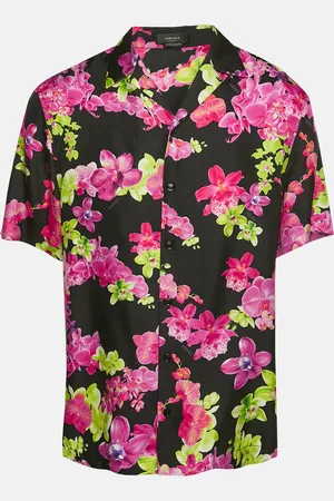 VERSACE /Pink Floral Print Silk American Fit Shirt L