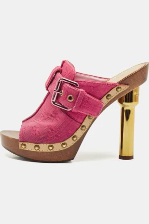 LOUIS VUITTON Monogram Denim Rosa Platform Clog Mules Size 39