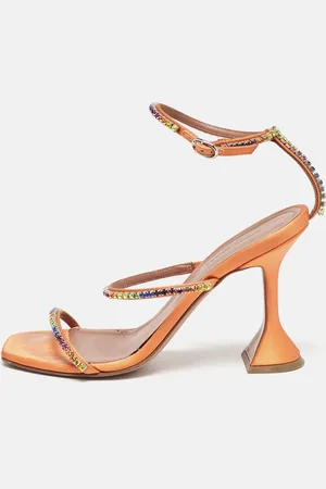 Amina Muaddi Satin Rainbow Crystal Gilda Ankle Strap Sandals Size 38