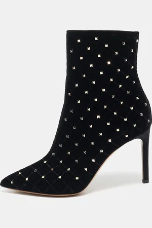 VALENTINO Quilted Velvet Rockstud Pointed Toe Ankle Length Boots Size 37
